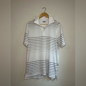 PING Grey & White Striped Polo Shirt Size Medium